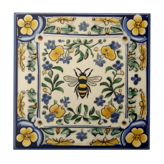 Azulejo Miel Abeja Azul Tradicional Mediterráneo (Frente)