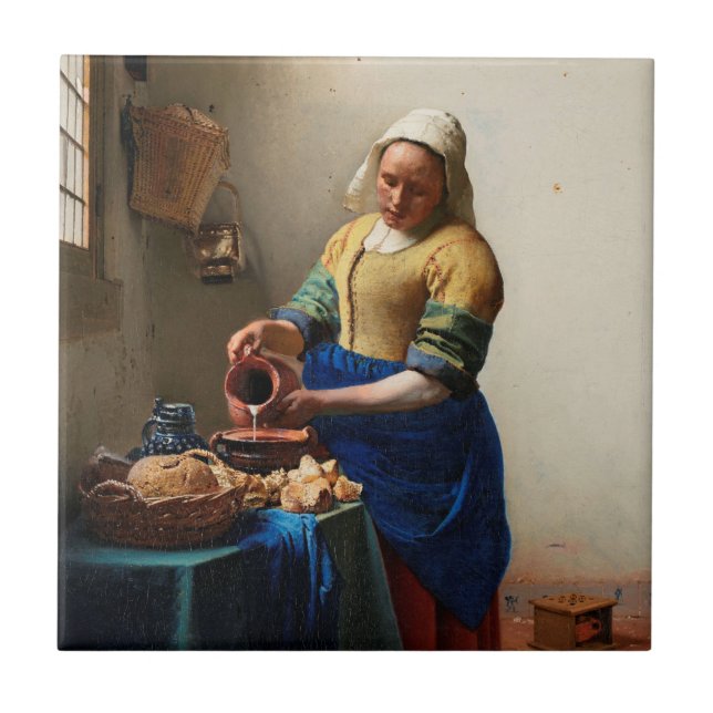 Azulejo Milkmaid Kitchen Maid por Johannes Vermeer (Frente)