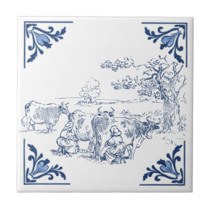 Azulejo Milkmaids Vintage Milkmaids Vacas Delft Blue White