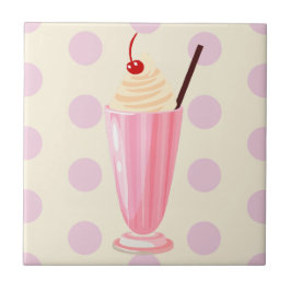 Azulejo Milkshake rosa y Polka Dots Tile de cerámica
