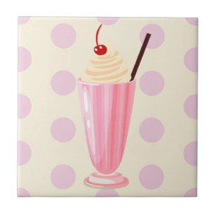 Azulejo Milkshake rosa y Polka Dots Tile de cerámica