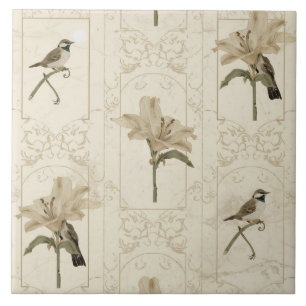 Azulejo Minimalista lirio de ave vintage elegante antiguo
