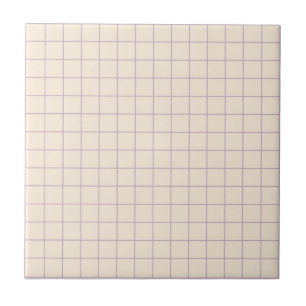 Azulejo Minimalista Retro de Cuadros de Crema Suave y Púrp