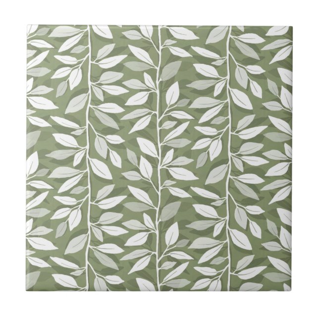 Azulejo Minimalistas hojas blancas en cascada de follaje (Frente)