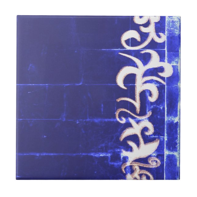 Azulejo Mínimo Resumen Dibujo Art Blue White Hand (Frente)