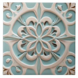 Azulejo Mint Blue Daisy Flor Faux Relief Boho Floral