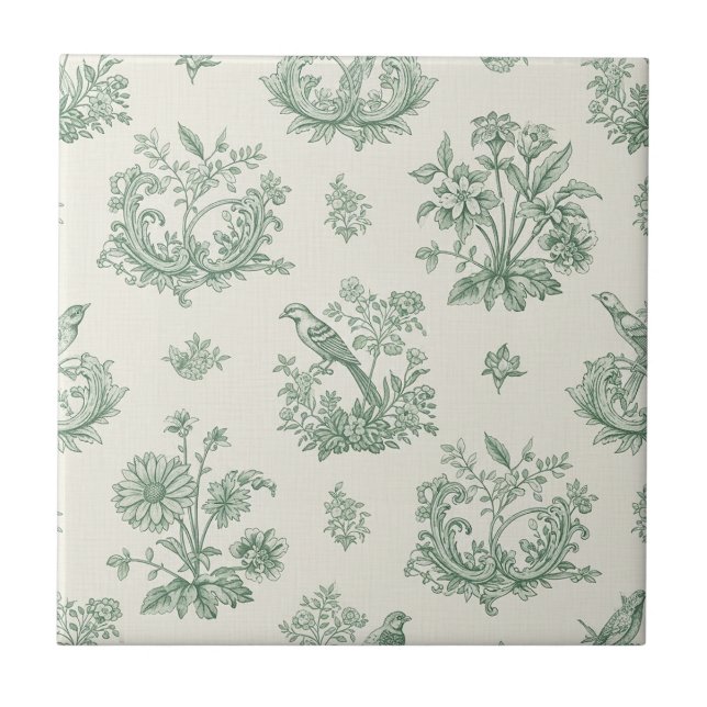 Azulejo Mint Green French Country Birds and Floral Toile 4 (Frente)