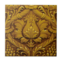 Azulejo Minton Victorian Faux Relief Antique Gold Repro