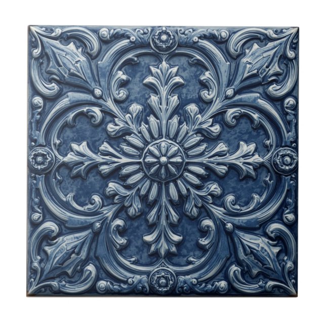 Azulejo Minton Victorian Faux Relief Blue Reproduction (Frente)