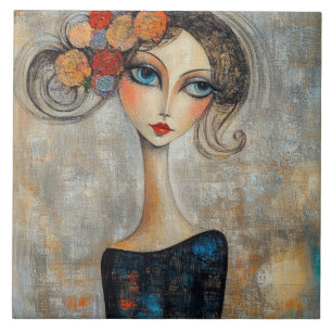 Azulejo Mirada tranquila de una elegante dama de ojos azul
