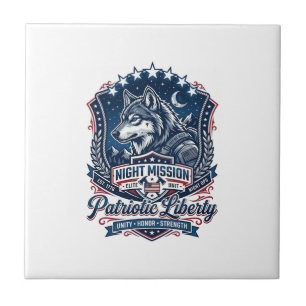 Azulejo Misión Nocturna Patriótica Lobo Patriota Inspirado