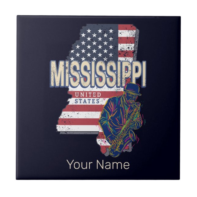 Azulejo Mississippi State United States Map Vintage USA (Frente)