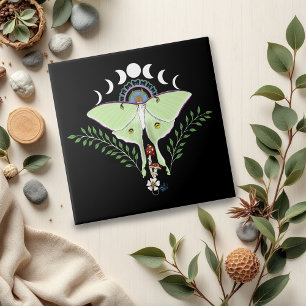 Azulejo Mística Luna Mariposa Etérea Verde Celestial