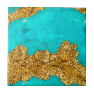 Azulejo Mixed Media Gold and Turquoise