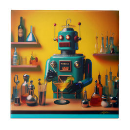 Azulejo Mixólogo de Robot Futurista Retro ROBIA 12J2