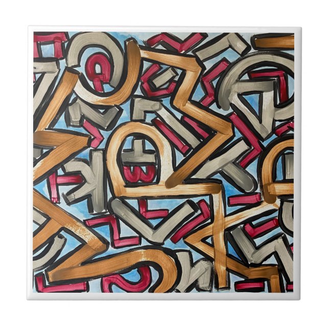 Azulejo Mocha Red Gray Geometric (Frente)