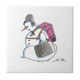Azulejo Mochila Snowman pequeña cerámica