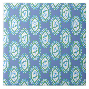 Azulejo Moda Azul Vintage Periwinkle Floral Patrón