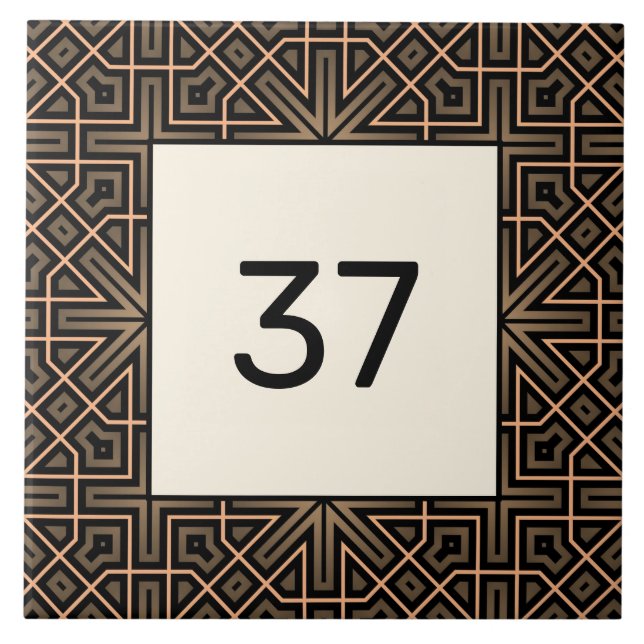 Azulejo Moda Beige-Marrón Fancy Decon House Número Plaque (Frente)