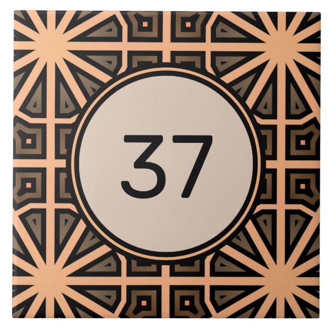 Azulejo Moda Beige-Marrón Fancy Decon House Número Plaque (Frente)