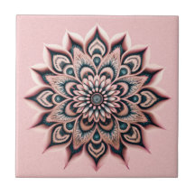 Moda Boho Rubor Flor rosa Mandala con Verde azulad