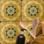 Azulejo Moda brillante elegante oro y árabe estrella negra<br><div class="desc">Elegante diseño de cerámica con formas geométricas en tonos negros y dorados falsos.</div>