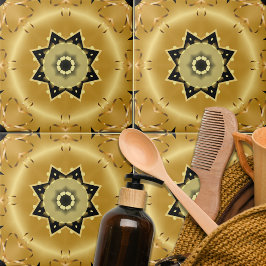 Azulejo Moda brillante elegante oro y árabe estrella negra