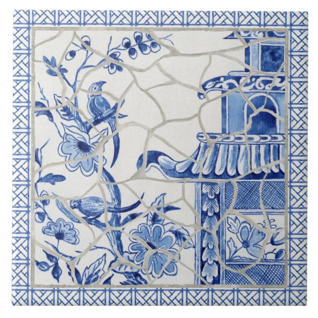 Azulejo Moda Chinoiserie de moda Blue White Chinese Pagoda (Frente)