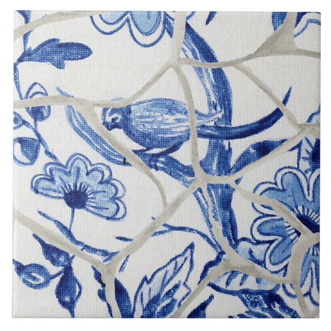 Azulejo Moda Chinoiserie pájaro azul chino en el árbol (Frente)