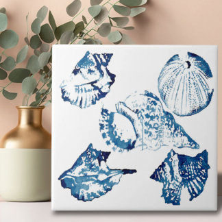 Azulejo moda costera azul índigo océano acuarela