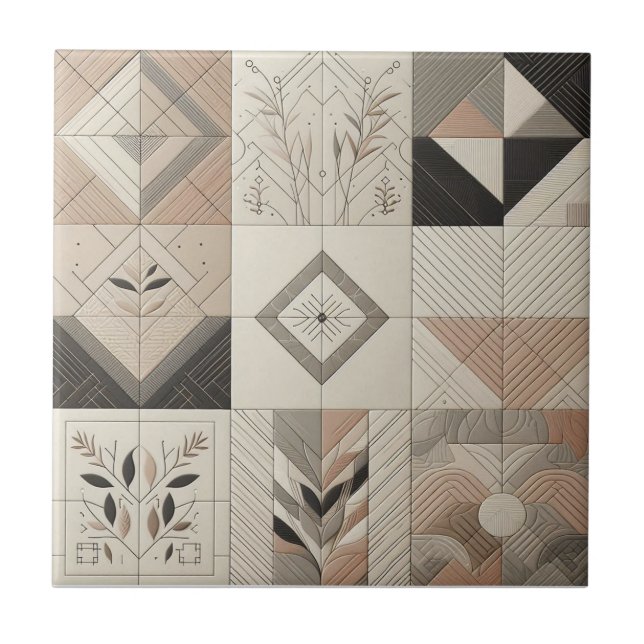 Azulejo Moda de cosecha geométrica de avena suave negro (Frente)