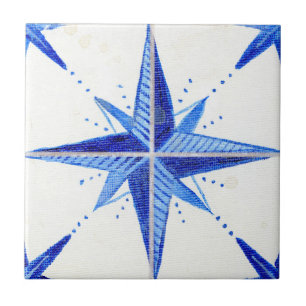 Azulejo Moda del patrón Rústico Estrella Blanca Azul