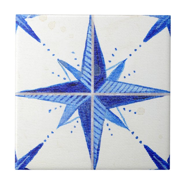 Azulejo Moda del patrón Rústico Estrella Blanca Azul (Frente)