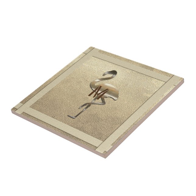 Azulejo Moda Dorado Aspecto Glossy Flamingo Monograma (Lado)
