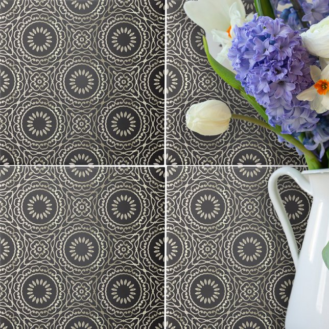 Azulejo Moda Elegante De Lujo Faux Gold Y Black Arabesque (Subido por el creador)