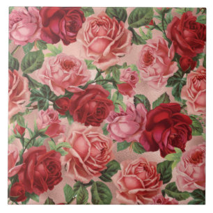 Azulejo Moda Elegante Vintage rosa rosa pálido rojo floral