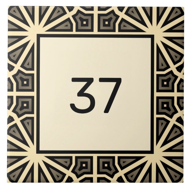 Azulejo Moda Fancy Deco Marfil & Gray House Número Plaque (Frente)