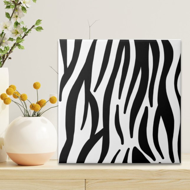 Azulejo moda giratoria elegante impresión de cebra blanca  (girly chic stylish black white zebra print ceramic tile)
