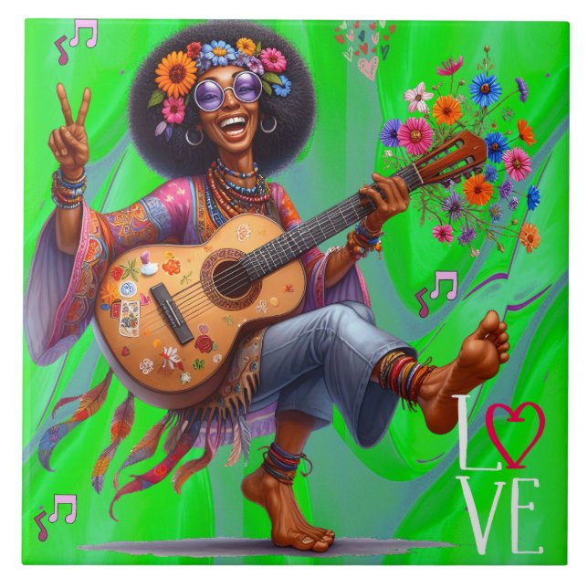 Azulejo Moda hippie de color Me encanta mosaico cerámico (Frente)