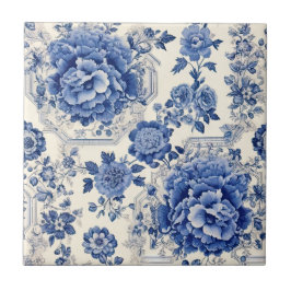 Azulejo Moda Monograma de tela de chinoiserie floral azul
