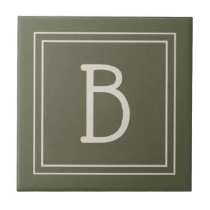 Azulejo Moda Monogramada moderna Verde y Blanco inicial