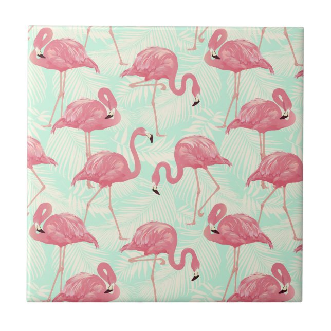 Azulejo Moda Preppy Patrón Elegante Flamingo Rosa (Frente)