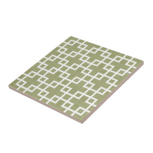 Azulejo Moda Retro Blanco Cuadrado Patrón En Verde Olivo
