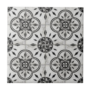 Azulejo Moda rústica del país del patrón blanco negro d