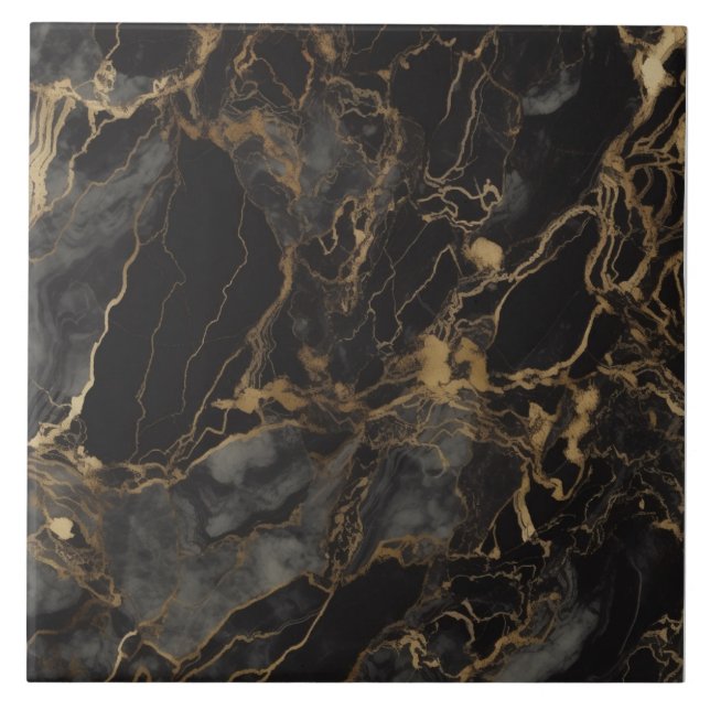 Azulejo Moda Tile de cerámica de mármol de oro negro (Frente)