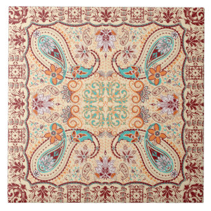 Azulejo Modelo abstracto retro de moda enrrollado de Boho