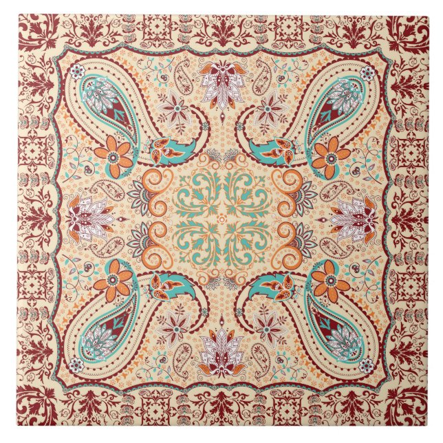 Azulejo Modelo abstracto retro de moda enrrollado de Boho (Frente)