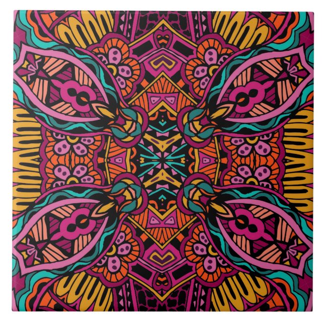 Azulejo Modelo abstracto retro de moda enrrollado de Boho (Frente)