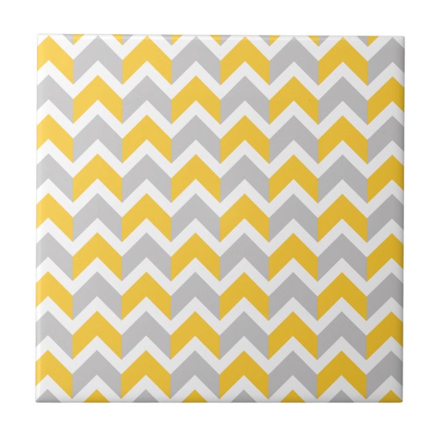Azulejo Modelo amarillo moderno de Chevron del blanco gris (Frente)