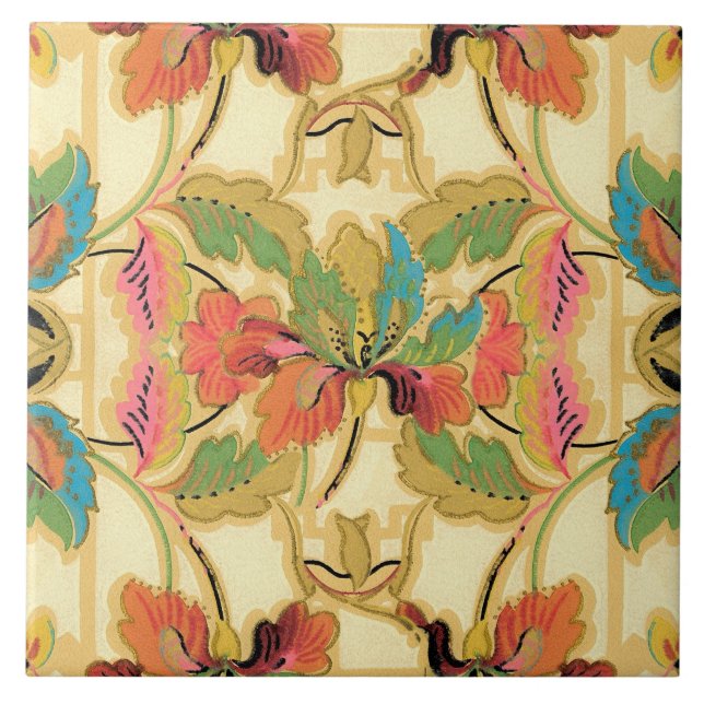 Azulejo Modelo anaranjado del papel pintado floral de la (Frente)